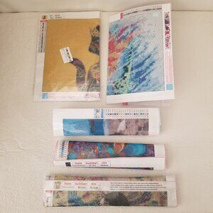 Lot of 5 Diamond Art Set Crowned Cat Mermaid Husky Dog Floral Tree Oriental Lady